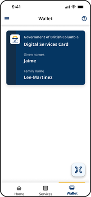 Wallet screen in the BC Services Card app showing a Digital Services Card
