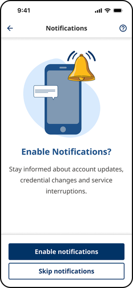 Enable Notifications screen in the BC Services Card app