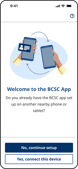 Welcome to the BC Services Card App screen asking if the app is set up on another device
